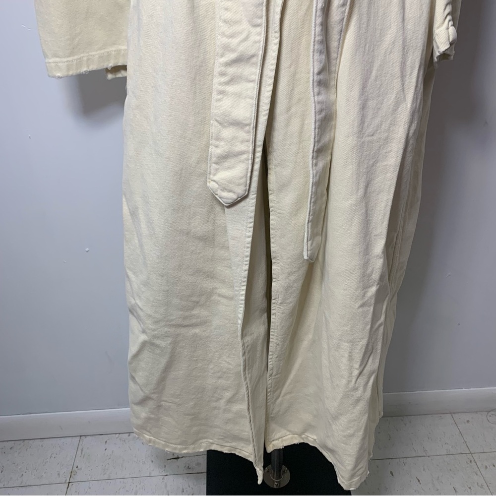 ZARA Cotton Long Trench Coat Belted Cream White size L 8197 734 - Picture 5 of 15